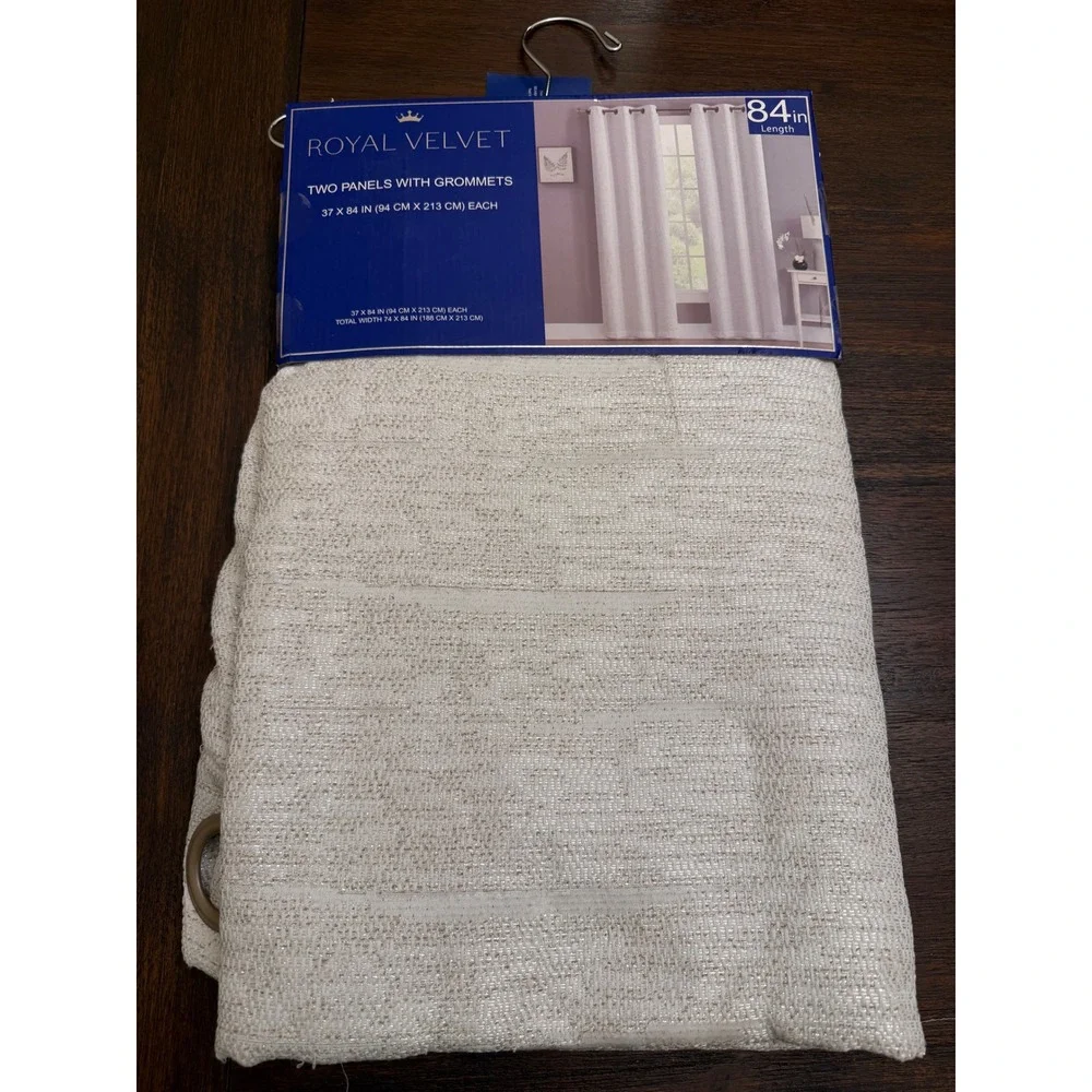 Royal Velvet 2 Pack Grommet Curtain Panels 37x84 Cream Textured Neutral NEW